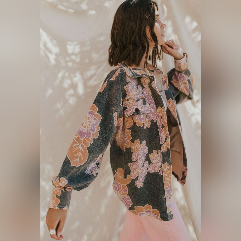 Free People Printed Ruby Jacket in Charcoal